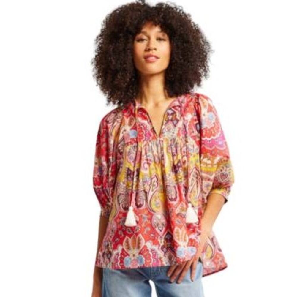 Mille Thalia Short Sleeve Peasant Top Zanzibar XS NWT Boho Chic Festival